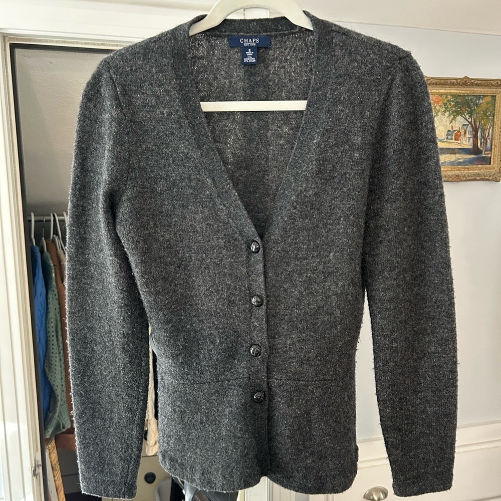Chaps Lambswool Peplum Cardigan Grey small
